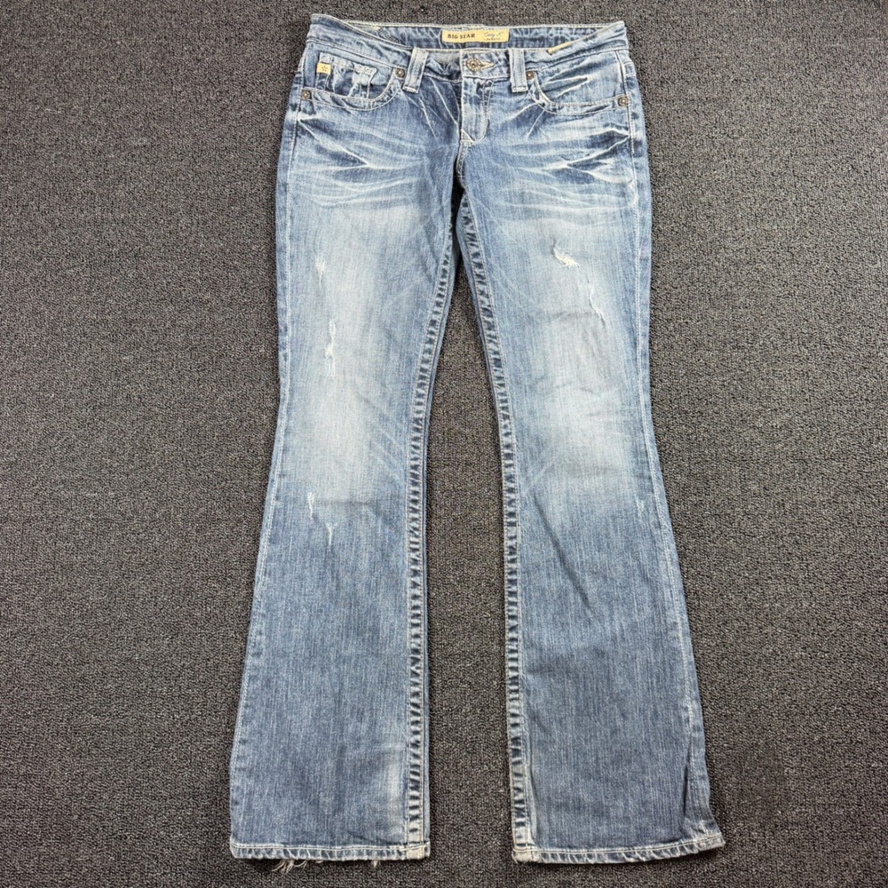 Big Star Casey K Low Rise Bootcut Jeans Womens 27R Light Wash Y2K Whiskered